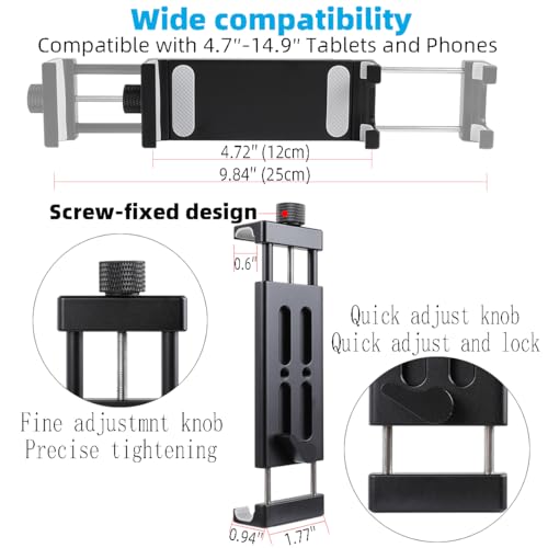All-Aluminum Heavy Duty Drill Base Tablet Holder Mount for 4.7"-15" iPad Pro,Mini,Samsung Galaxy Tab, Surface, 360°Adjustable 2-Stage Arm Car Stand for Truck Dashboard Wall Desk Commercial Vehicle