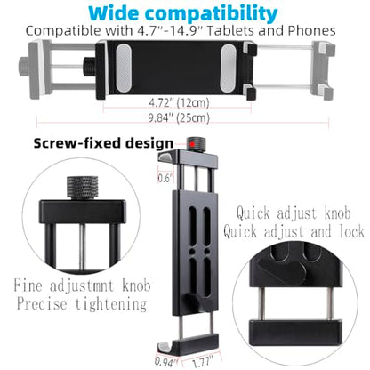 All-Aluminum Heavy Duty Drill Base Tablet Holder Mount for 4.7"-15" iPad Pro,Mini,Samsung Galaxy Tab, Surface, 360°Adjustable 2-Stage Arm Car Stand for Truck Dashboard Wall Desk Commercial Vehicle