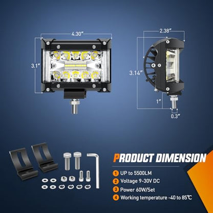 Nilight Side Shooter LED Lights 2PCS 4.3 Inch with Wiring Kit for Truck SUV - color: White Side Shooter Pods + Wiring