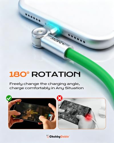 chubbycable RotateX 240W 180° Rotating USB C to USB C Cable, Green, 9.8ft - color: Green, size: 9.8ft (3m)
