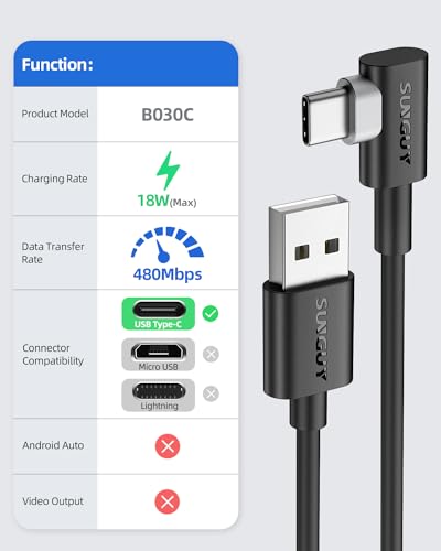 SUNGUY USB C Cable Right Angle 3FT, 2-Pack 90 Degree 3A USB 2.0 Fast Charging & Data Sync Cable Compatible with Samsung Galaxy S21 S20 S10 Plus, Note 20 10, Moto G7 G8, LG V50 V40 G8 G7 - color: Black, size: 3ft