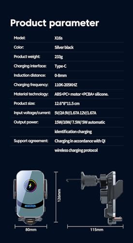 Super Wireless Car Charger Universal Windshield Auto Clamping Car Mount 15W/10W/7.5W/5W Fast Charging Car Phone Mount for iPhone 16 15 14 13 12 Pro Max 11 XS Samsung Galaxy S24 Ultra S23 S22 S21 S20