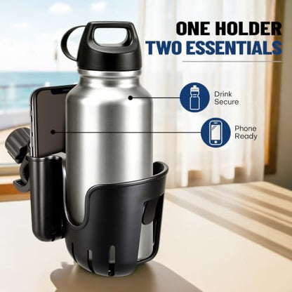 Boat Rail Cup Holder with Phone Slot, Clamp-On Mount for 0.6-1.57 in Rails