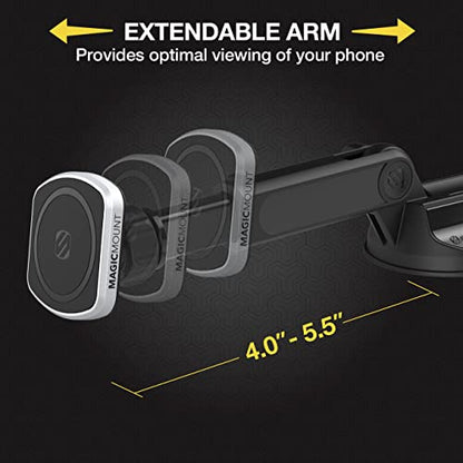 Scosche MP2WDEX2-XTSP MagicMount Pro2 Magnetic Car Phone Holder Extendo Telescoping Windshield or Dashboard Mount with Suction Cup Compatible with MagSafe, iPhones, Galaxy, Pixel & All Smartphones