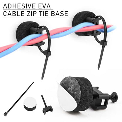 20 Pcs Adhesive Cable Tie Mount - 20mm EVA Base Self Adhesive Zip Tie Holder with Screws Nylon Ties, Wire Management Clip for Desk Car Wall Office
