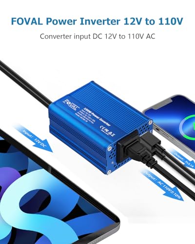 FOVAL 150W Car Power Inverter 12V DC to 110V AC Converter Vehicle Adapter Plug Outlet with 3.1A Dual USB Car Charger for Laptop Computer (Classic Blue) - color: Classic Blue