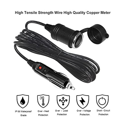 12V Cigarette Lighter Extension Cord 6FT -Car Charger Cigar Lighter Male Plug to Female Socket 18AWG Heavy Duty Extension Cable with LED Lights Extender for Air Compressor Pump and Tire Inflator 15A - size: 6FT