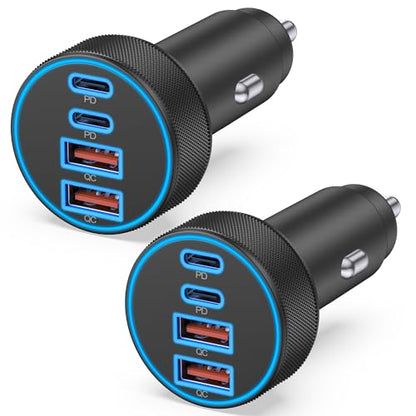 2 Pack Car Charger USB C, 4 in 1 90W Fast Charging 4-Port Car Phone Charger - style: 2 Pack