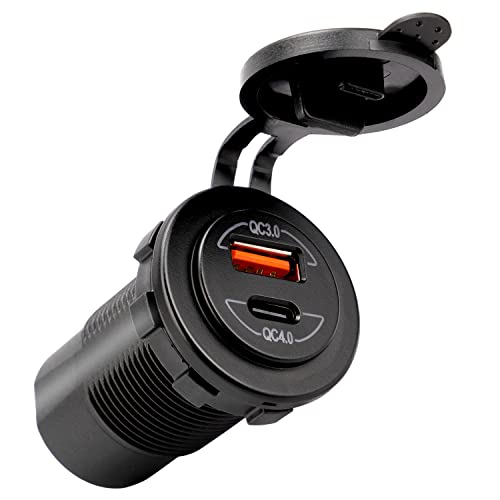 Young Marine Quick Charge Type C 4.0 Port + USB 3.0 Port DC12-24V Waterproof Outlet for Marine, Boat, Car, Golf Cart, RV,UTV, ATV - color: Blue
