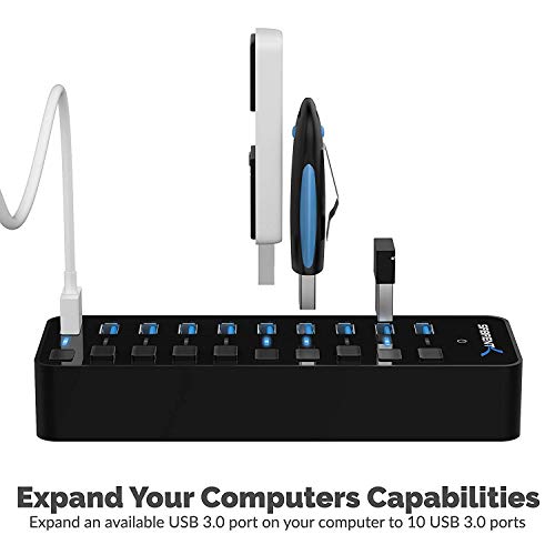 SABRENT 10-Port 60W Powered USB 3.0 Hub, Power Switches & LEDs (HB-BU10) - size: 10-Port - 10 USB 3.0