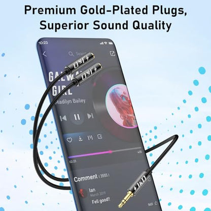 J&D Headphone Splitter 1/8 Audio Stereo Y Splitter Aux Extension Cable, Gold Plated Heavy Duty 3.5mm TRS Male to 2 X 3.5mm TRS Female Headphone Jack Adapter for Earphone, 0.65 Feet
