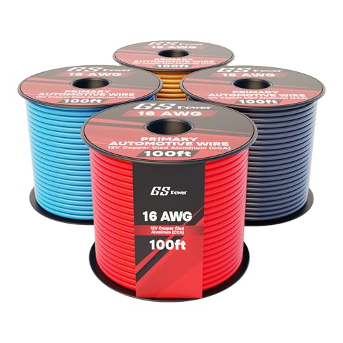 GS Power 16 Gauge Automotive Wire - 400ft 4-Color CCA Stranded Wire - size: 16 AWG-100 ft-4 Pack