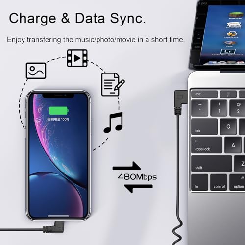 YACSEJAO Coiled Micro USB Cable, USB 2.0 to Micro USB 90 Degree Sync Charging and Data Transfer Spring Coiled Cord for Smartphone Tablet Wall and Car Charger (Dual Right)