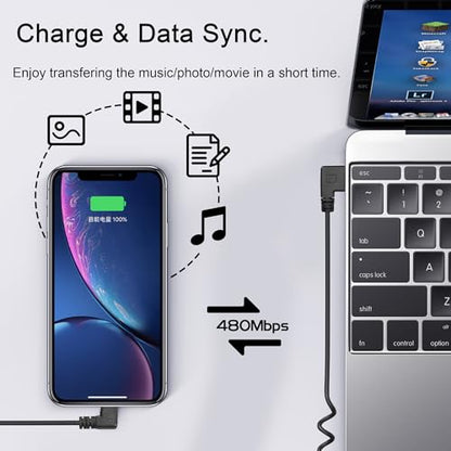 YACSEJAO Coiled Micro USB Cable, USB 2.0 to Micro USB 90 Degree Sync Charging and Data Transfer Spring Coiled Cord for Smartphone Tablet Wall and Car Charger (Dual Right)