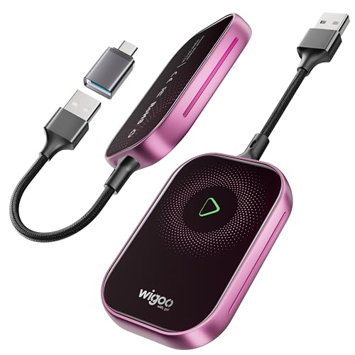 Wigoo 2026 Upgrade Wireless CarPlay Adapter [Long-Drive Stability, 10s Auto Connect] Converts Wired to Wireless CarPlay, Low Delay CarPlay Dongle for iPhone, Fit for Cars with Wired CarPlay, Pink - color: Pink