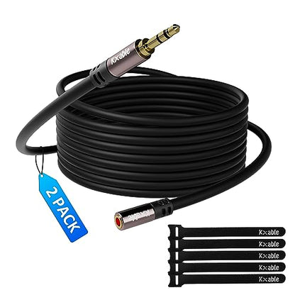 3.5mm Extension Cable 4 Feet (2 Pack), Male to Female Auxiliary Audio Stereo Cable, Headphone Extension Cord, Hi-Fi Sound, Gold Plated Connectors, OFC Core, Black, (with 5 pcs Cable Ties) - size: 4 Feet (2 Pack)