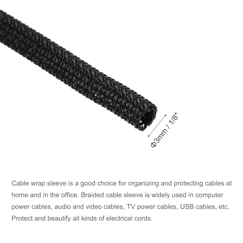 MECCANIXITY Split Sleeve Wire Loom 1/8" 25Ft Black Self Wrapping Braided Sleeve UL94-V2 Fireproof PET Sleeving for Automotive, Home Cable Management - color: Black, size: 1/8 Inch x 25Ft