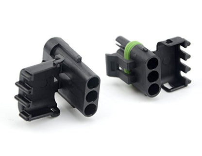 Michigan Motorsports 3-Pin Weatherpack Electrical Connector Kit, 5 Complete Sets | Fits 12-16 AWG Car, Truck, Marine, Motorcycle & Trailer Wiring | Waterproof Seals, Locking Housings & Crimp Terminals - size: 3 PIN
