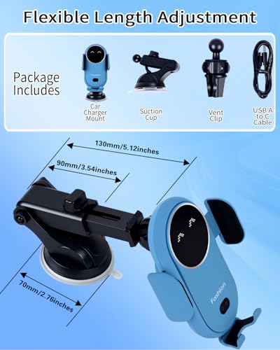 Wireless Car Charger Mount with Air Vent Clip & Suction Base, 15W Fast Auto-Clamping Charging Phone Holder for iPhone 17/16/15/14, Samsung S24/S23, etc.(Blue) - color: suction cup version-Blue