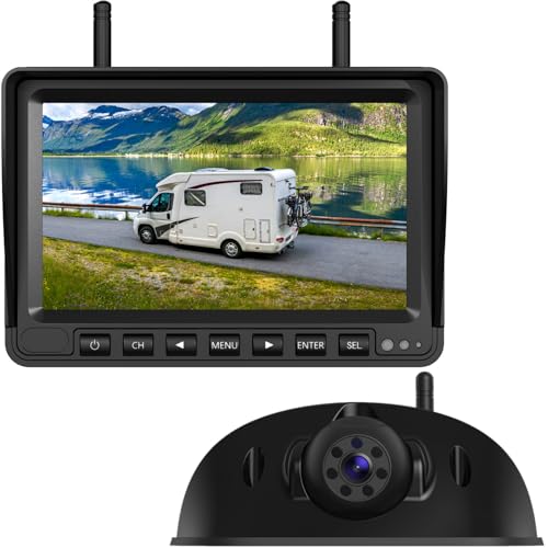 eRapta RV Backup Camera Wireless System for Furrion with 7-Inch Monitor 1080P, 1 Rear Camera, Wide-View, Video Recording, IR Night Vision, IP69 Waterproof, Plug and Play for Camper -AW7Y5 - color: Light Gray