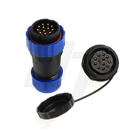HangTon HE29 12 Pin Connector Power Waterproof IP68 Circular Male Female 14AWG Cable Plug Panel Socket, 10 AMP, Quick Disconnect - size: 12 pin