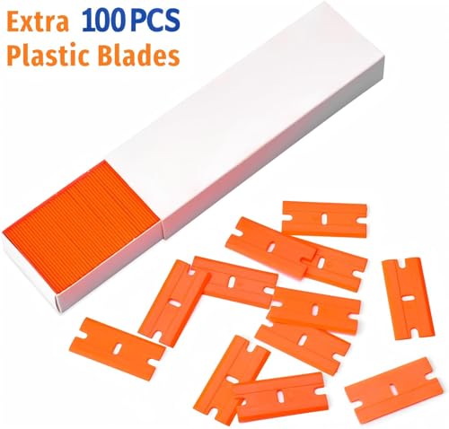 8 PCS Plastic Razor Blade Scraper Tool with 100 PCS Extra Blades, Cleaning Scraper Remover for Stickers Lables Paints Adhesives on Window Glass Car - color: Blue-8pcs