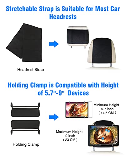 WONNIE Upgrade Tablet Holder for Car, Car Headrest Mount Holder for Back Seat, Car Tablet Mount for Kids with Silicone Strap & Anti-Slip Holding Clamps, Fits All 10-12.9" Tablets - size: 1 Pack- fits 10-12.9" tablet