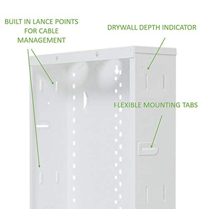 Legrand - OnQ 14 Inch Cable Management, In-Wall 20-Gauge Media Box, Structured Wiring Enclosure with 2.5 Inch Openings for Wires, Glossy White, EN1400