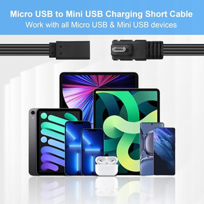 Micro USB to Mini USB Flat Extension Cable,Left Angle Micro 5P Male to Mini USB 5P Female Connector Adapter Support Charge & Data Sync for MP3 Player,Dash Cam,Digital Camera 7.87in - style: Left Angle