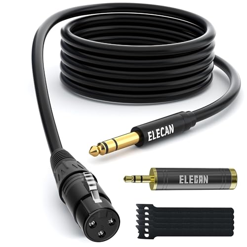 Elecan 6.35mm (1/4 Inch) TRS Male to XLR Female Cable 15 Ft, Balanced Professional Shielded Stereo Microphone Cable Cord, Gold Plated for Mixer AMP Speaker Amplifier with 6.35 to 3.5mm Adapter+Ties - size: 15FT, style: 6.35mm to XLR Female