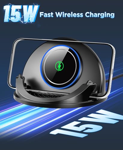 Beeasy 15W Qi Wireless Car Charger for Dashboard, Built‑in Cooling Fan, Nano Sticky Gel Non‑Slip Car Phone Holder, Wireless Car Charger Mount for iPhone Samsung Android Smartphones