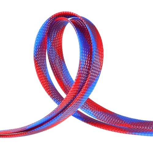 Braided Wire Loom Sleeve - Pet Proof Chew Resistant Cable Wrap, High Density Expandable Cable Sleeving for Automotive Wire Harness & PC Computer Case 16.4ft (Blue Red, 6mm (1/4")) - color: Blue Red, size: 6mm (1/4")