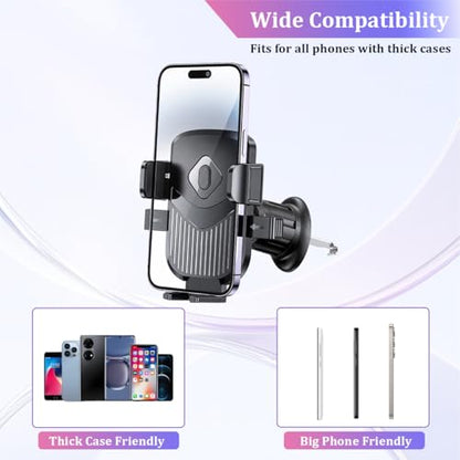 Car Phone Holder, Strong Suction Vehicle Windshield Air Vent Cellphone Mount Cradle, Adjustable Hands Free Automotive Smartphone Stand Accessories, Universal Fit (Black) - color: Black