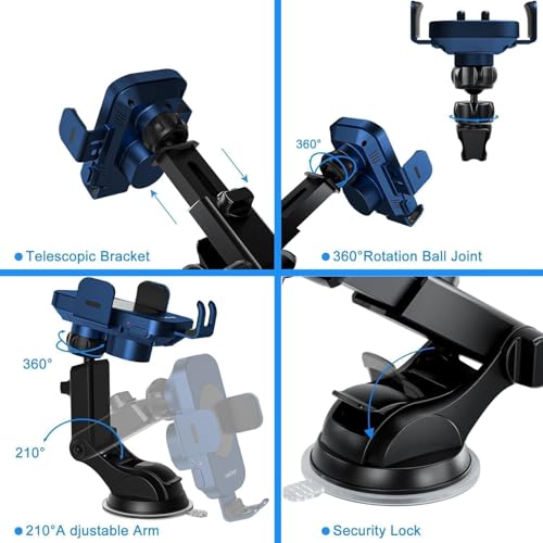 Wireless Car Charger, Fast Charging 15W Auto Clamping Car Charger Phone Holder Phone Mount for iPhone17 16 15 14 13 12 11 Pro Max Xs, Samsung Galaxy S24 Ultra S23 S22 S21 S20 S10+ Note 9, etc - color: Blue