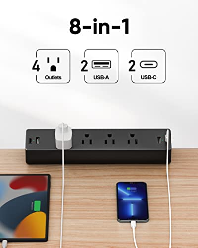 Desk Clamp Power Strip, 4 AC Outlets 4 USB Ports, Fit 1.7in Tabletop Edge - size: 6FT