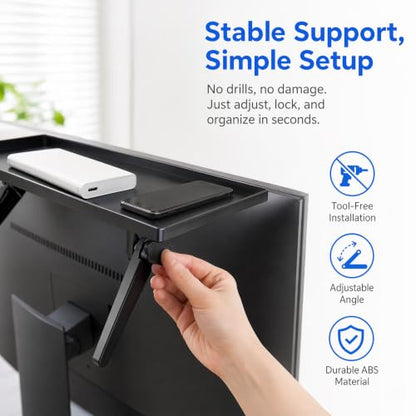 7-Inch Adjustable Screen Top Shelf Organizer for TV Computer Monitor Flat Screen 'TV Mount Top Shelf Used to Place Soundbar Cable Box Speakers Apple TV Play-Station Camera Frames Remote-Black - size: 6 inch