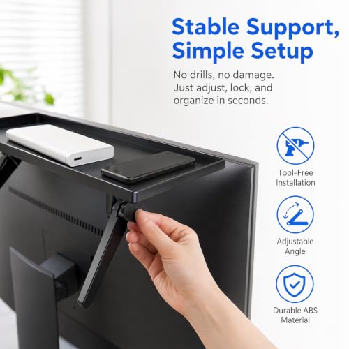 13 Inch Adjustable Screen Top Shelf Organizer for TV Computer Monitor Flat Screen, Large TV Mount Top Shelf Used To Place Soundbar Cable Box Speakers Apple TV Play-station Camera Frames Remote - size: 13-Inch