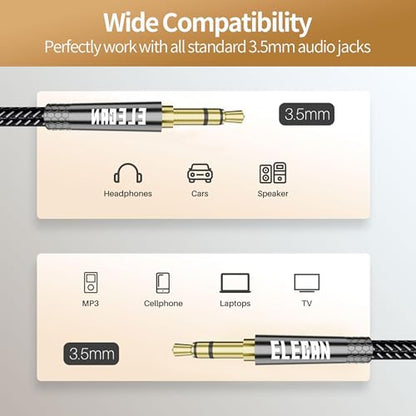 Elecan 3.5mm AUX Cable 25 Ft (Hi-Fi Sound-Zinc Alloy Case-OD 3.5MM-Ultra Slim&Soft) Auxiliary Stereo Audio Cable Braided 1/8 inch 3.5 mm AUX Cord for Headphones,Car,Home Stereos, Speaker,Phones - size: 25FT-1PK, style: Straight to Straight