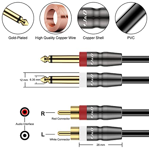 J&D Dual 1/4 inch TS to Dual RCA Cable, Heavy Duty 1/4 Male to RCA Male Adapter Stereo Audio Interconnect Quarter inch Cable, 1/4 to RCA Cable for Speaker, Mixer, Amplifier, TV, 15 Feet - size: 15 Feet