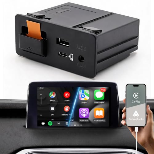Mazda Apple CarPlay & Android Auto Wired Adapter with Fast Charge & Type-C Port | 2024 Upgraded Retrofit Kit for MZD Connect (2015-2020) | CX-5/CX-9/Mazda3/6/MX-5 | OEM TK78-66-9U0C Hub (P2 PRO)