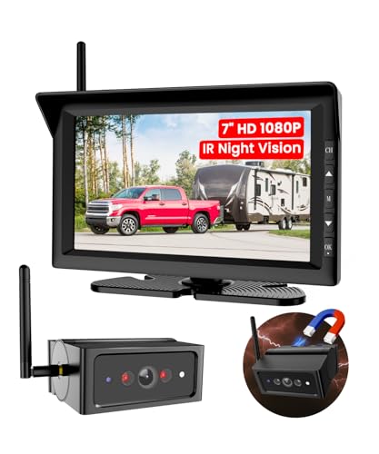 Foxpark Magnetic Wireless Backup Camera for RV Trailer: 1-Min Quick Install No-Drilling Back up Camera with 7" HD 1080P Monitor, 50FT Stable Signal Rear View Camera for Truck, Camper, SUV, Car