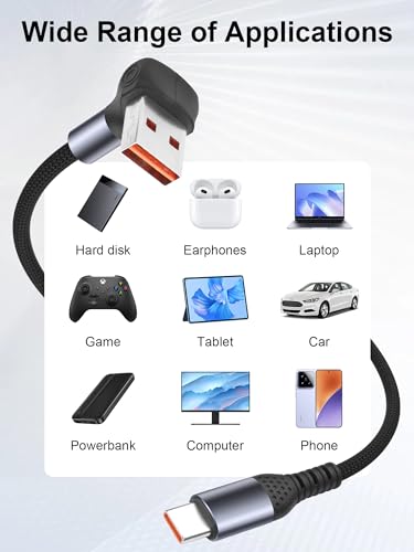 YACSEJAO 66W Right Angle USB A to C Cable, 90 Degree, 0.6FT/20CM - size: 0.6FT/20CM