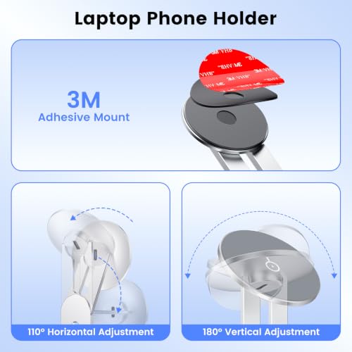 Magnetic Laptop Phone Mount with 15W Fast Wireless Charger, Compatible for iPhone 12-17 Series & All Phones, Adjustable Laptop Phone Holder for Tesla Model 3/Y/S/X Desktop Screen Stand - color: Sliver