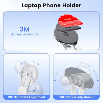 Magnetic Laptop Phone Mount with 15W Fast Wireless Charger, Compatible for iPhone 12-17 Series & All Phones, Adjustable Laptop Phone Holder for Tesla Model 3/Y/S/X Desktop Screen Stand - color: Sliver