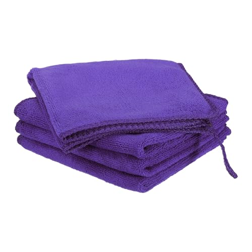 HARFINGTON 4 Pack Microfiber Cleaning Cloth, 12" x 12" Multi-Functional Cleaning Towels Reusable Absorbent Rags with Hook for Car Wash Kitchen Household Window Clean, Purple - color: Purple, size: 12" x 12"