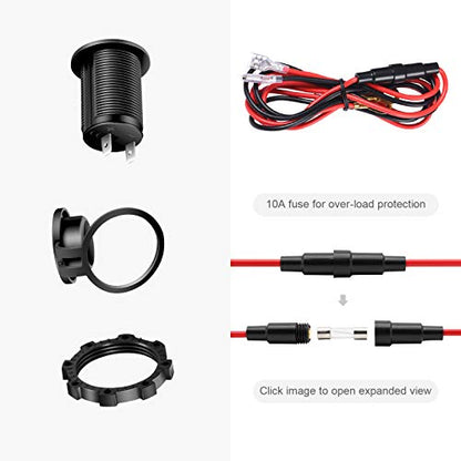 Cigarette Lighter Socket Car Marine Motorcycle ATV RV Lighter Socket Power Outlet Socket Receptacle 12V Waterproof Plug by ZHSMS - color: Black