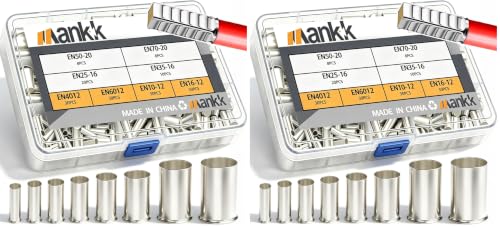 mankk 166PCS Wire Ends Ferrules Kit, 8 Sizes AWG(1/0 2/0 2 4 6 8 10 12) Silver Plated Copper Assortment Electrical Wire Crimp Connectors Terminals (Pack of 2) - size: 166PCS (Pack of 2)