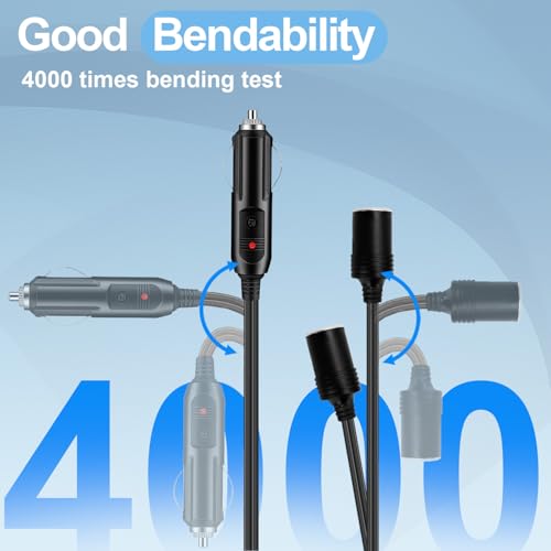 12V Car Cigarette Lighter Splitter, Dual Socket 1 to 2 Adapter, 18AWG Extension Cord with 10A Fuse, Vehicle Charger Power Adapter - color: cigarette lighter adapter01