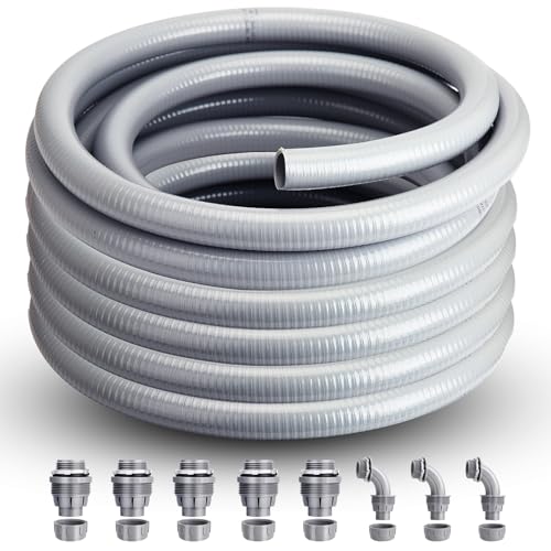 Liquid Tight Conduit 3/4inch 100FT,Flexible Non-Metallic Liquid Tight Flex Electrical Conduit and Connector Kit with 5 Straight and 3 90-Degree Conduit Connector Fittings - size: 3/4inch 100FT