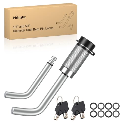 Nilight 1/2" & 5/8" Anti-Theft Lockable Trailer Hitch Lock Pin | Keyed Unique Weatherproof Anti-Theft Lockable Fits 2" 2-1/2" & 1-1/4"Receiver Tow Truck Boat Bike Truck Silver - color: Hitch Lock Pin 1/2" & 5/8" Silver